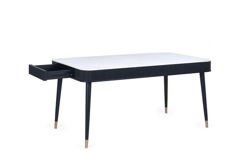 Louis White Ceramic Top 6 Seater Dining Table - Black Fluted Base-4