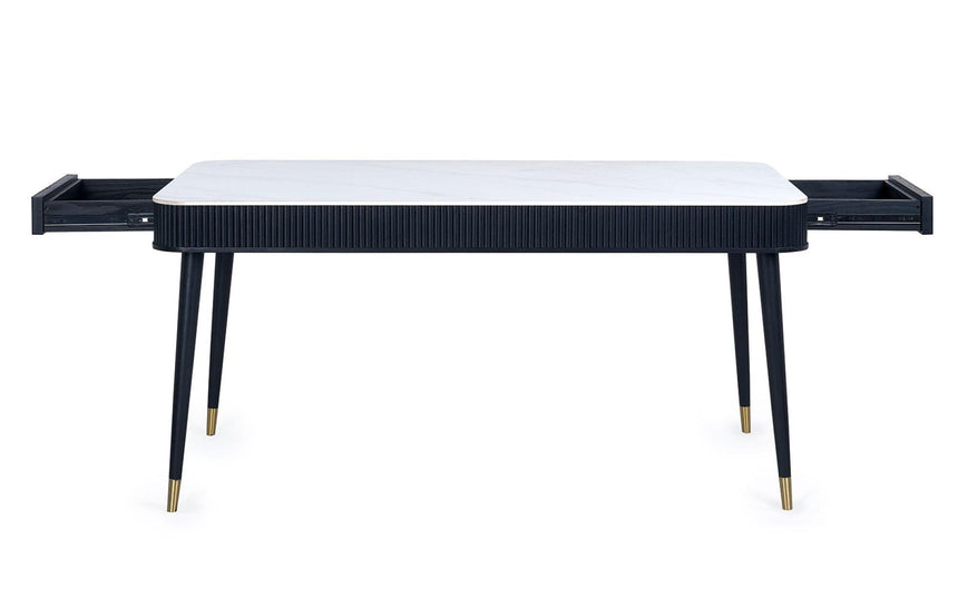 Louis White Ceramic Top 6 Seater Dining Table - Black Fluted Base-5