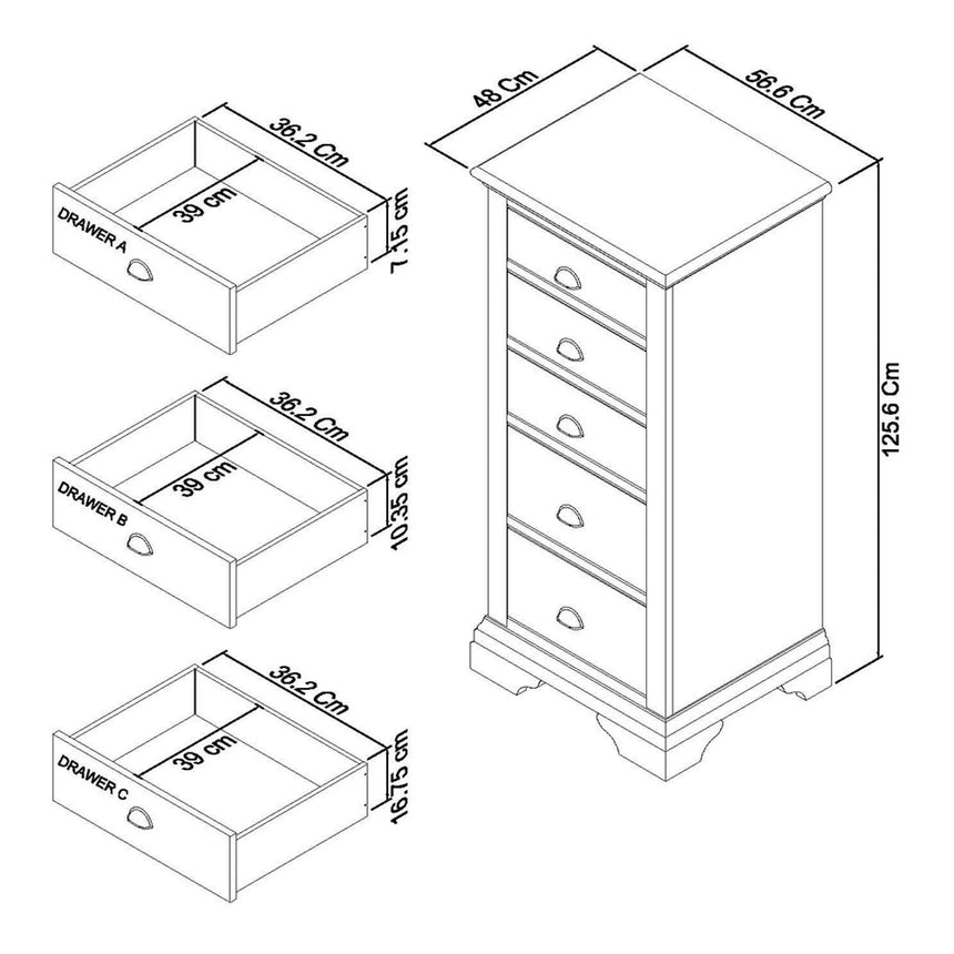 Bentley Designs Hampstead Two Tone 5 Drawer Tall Chest-3