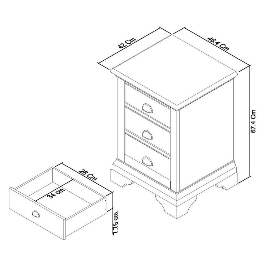 Bentley Designs Hampstead White 3 Drawer Bedside Cabinet-3