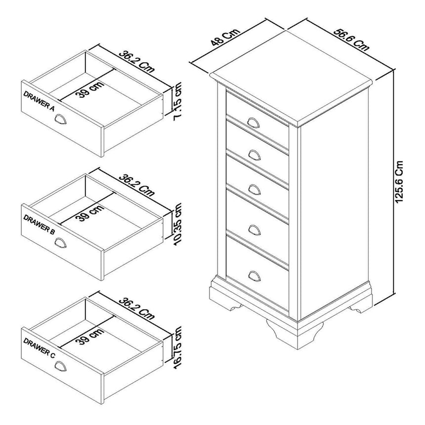 Bentley Designs Hampstead White 5 Drawer Tall Chest-3