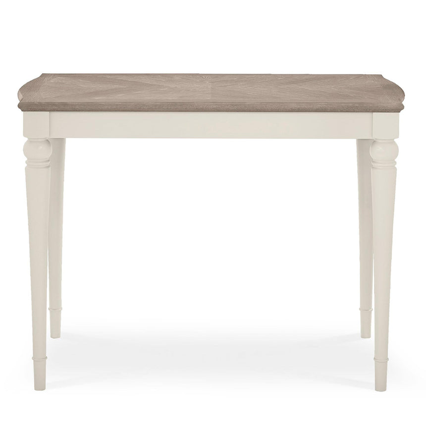 Bentley Designs Montreux Grey Washed Oak and Soft Grey Bar Table with 2 X Back Grey Bonded Leather Bar Stools-2