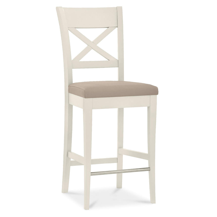 Bentley Designs Montreux Grey Washed Oak and Soft Grey Bar Table with 2 X Back Grey Bonded Leather Bar Stools-5