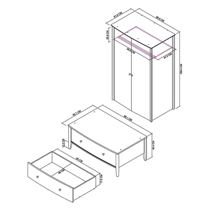 Bentley Designs Whitby Scandi Oak and Soft Grey 2 Door Combi Wardrobe-5