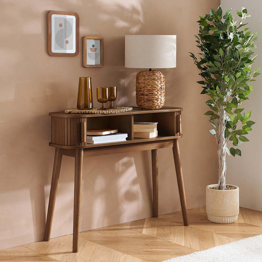 Axel Walnut Fluted Curved Console Table-2