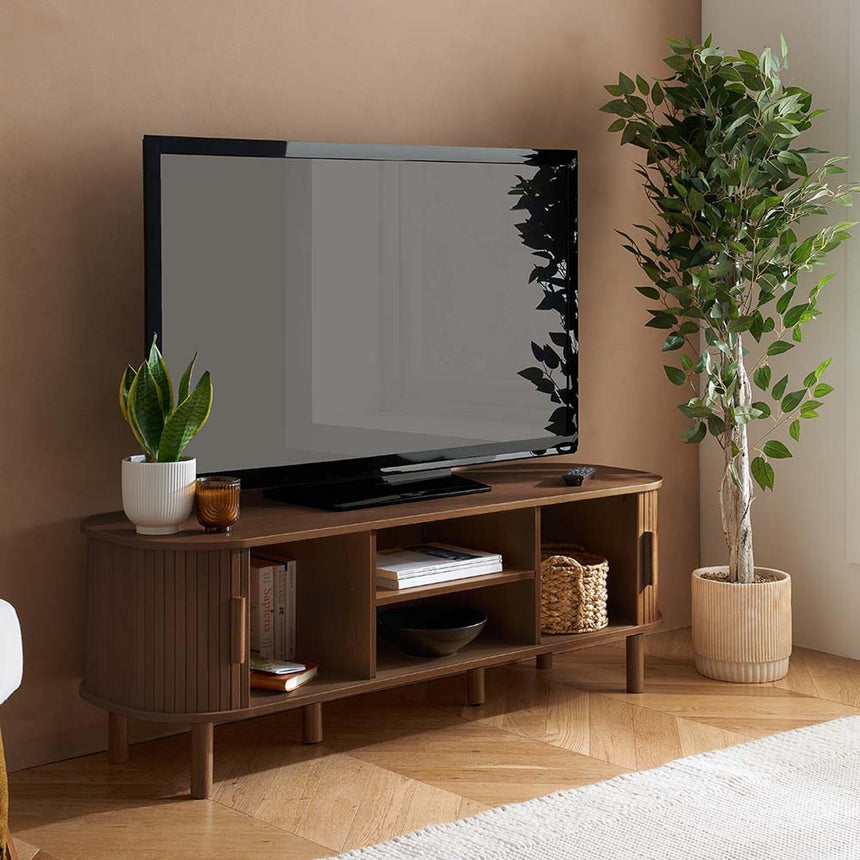 Axel Walnut Fluted 140cm Curved TV Unit-2