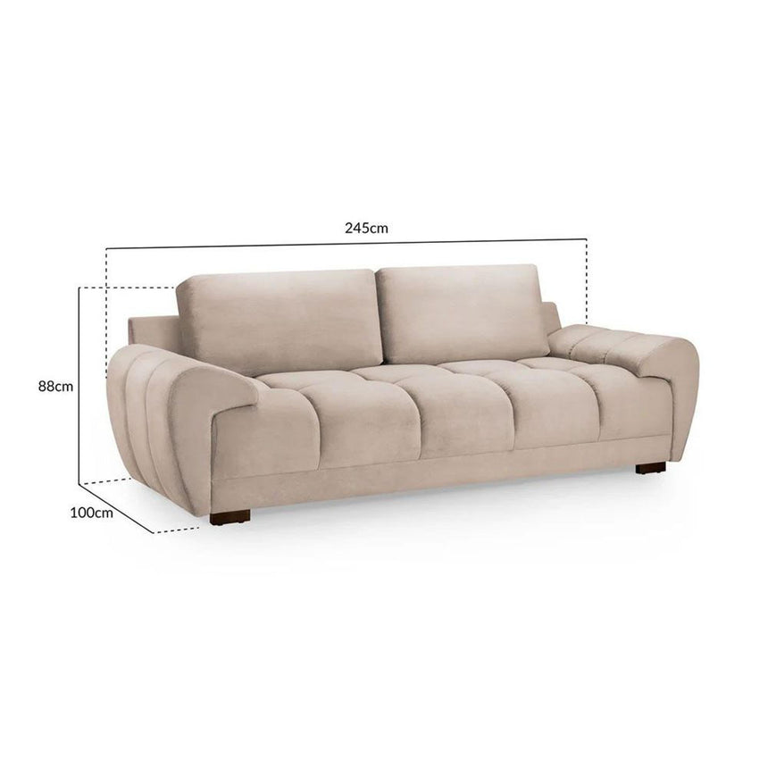 Azzuro Biege Velvet Fabric 3 Seater Sofa-4