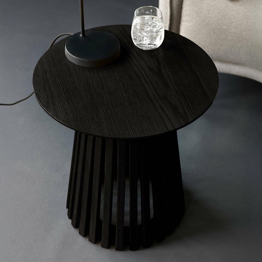 Ollie Black Round Lamp Table with Slatted Base-2