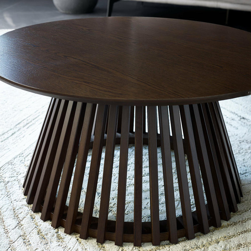 Ollie Dark Oak Round Coffee Table with Slatted Base-3