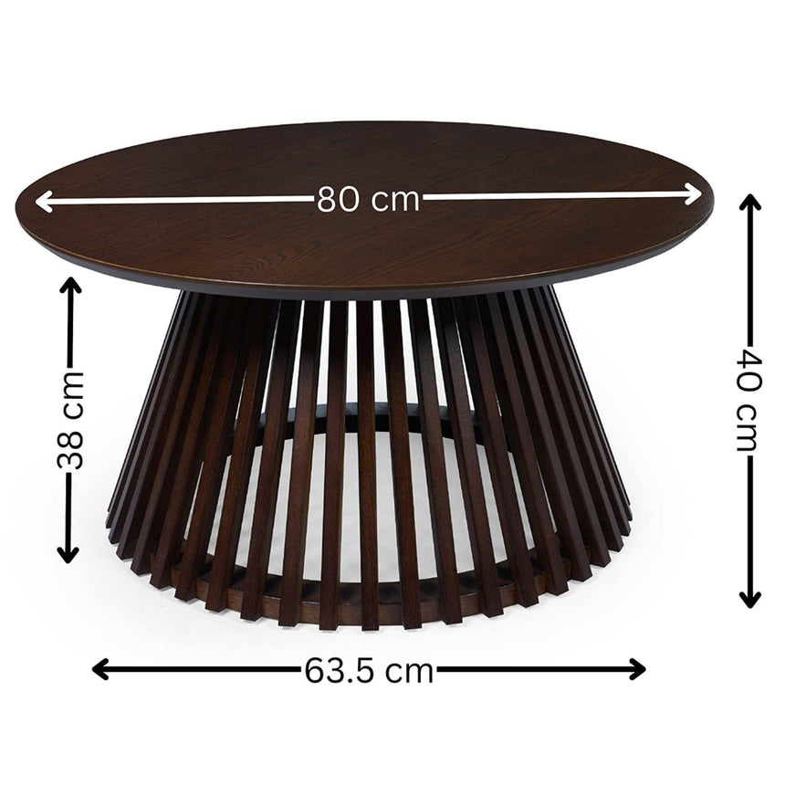 Ollie Dark Oak Round Coffee Table with Slatted Base-6