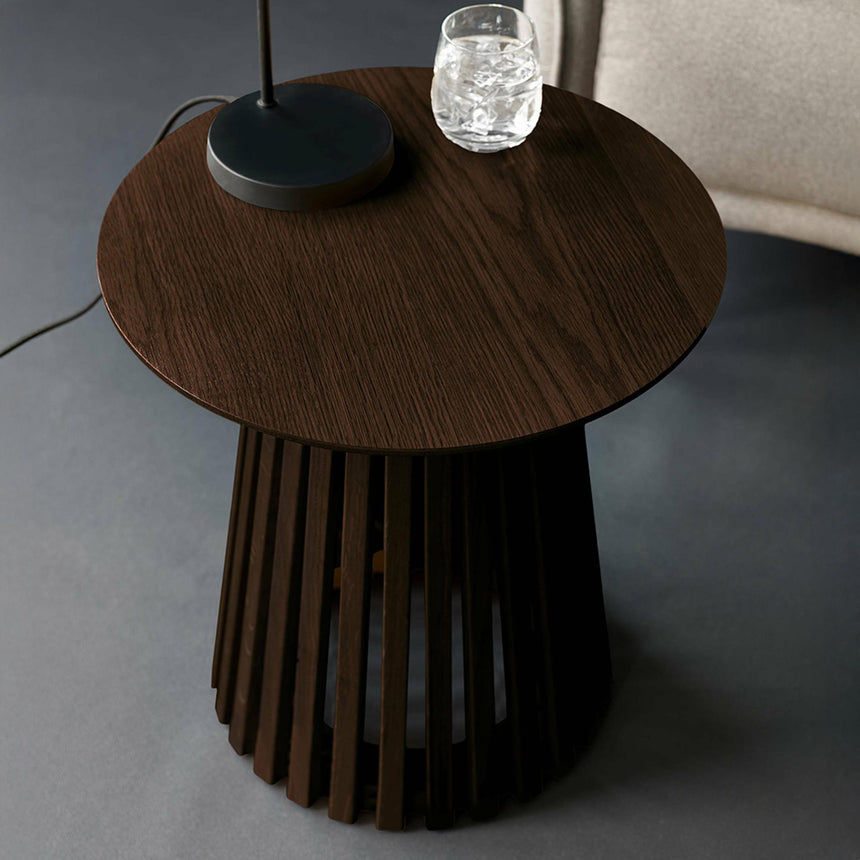 Ollie Dark Oak Round Lamp Table with Slatted Base-2