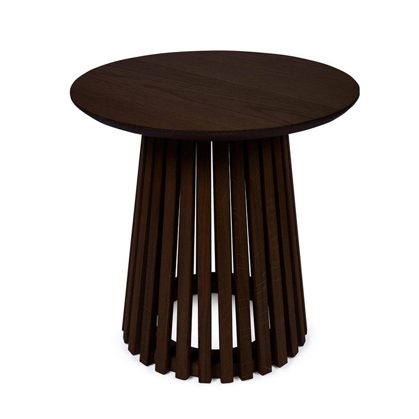 Ollie Dark Oak Round Lamp Table with Slatted Base-3
