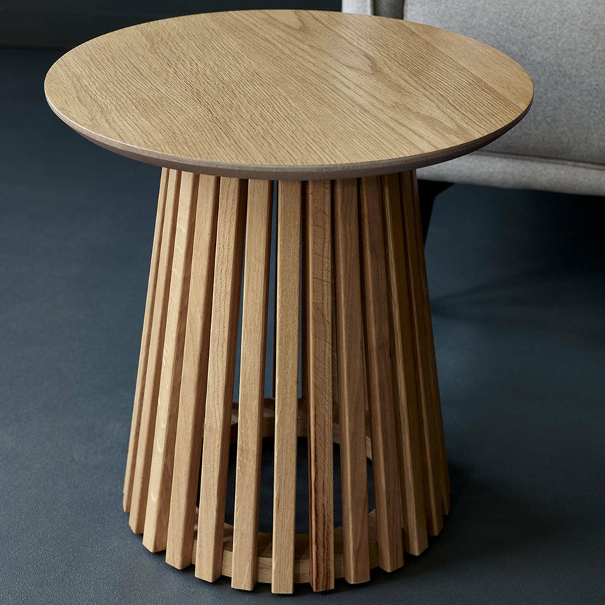 Ollie Natural Oak Round Lamp Table with Slatted Base-3
