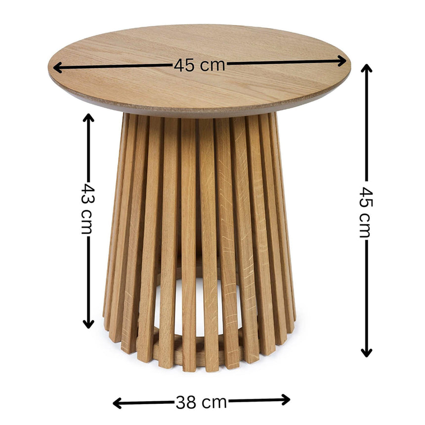 Ollie Natural Oak Round Lamp Table with Slatted Base-7