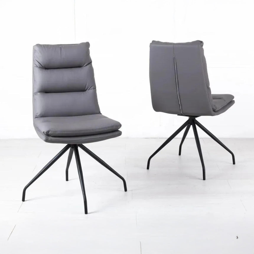 Diego Grey Leather Swivel Dining Chair with Black Legs-2