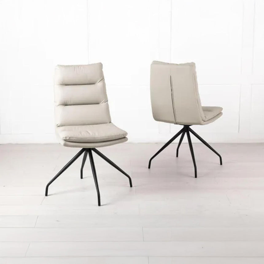 Diego Beige Leather Swivel Dining Chair with Black Legs-4