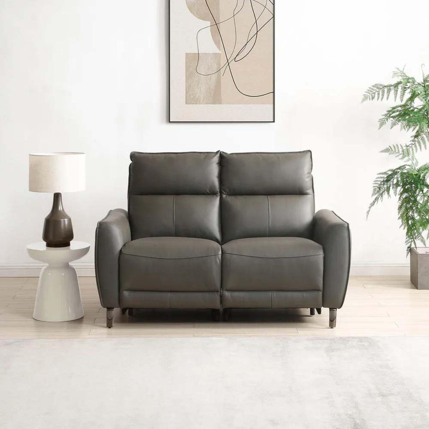 Brooke Grey Leather 2 Seater Electric Recliner Sofa-3