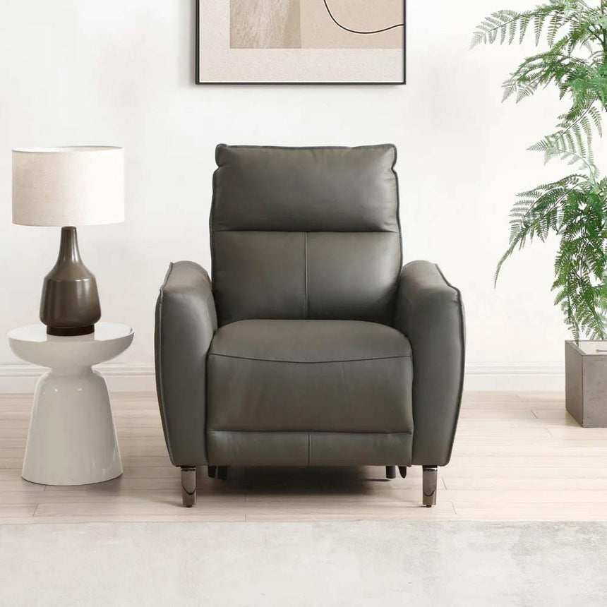 Brooke Grey Leather Electric Recliner Armchair-3