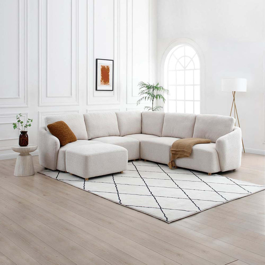 Como Natural Boucle Fabric Footstool-5