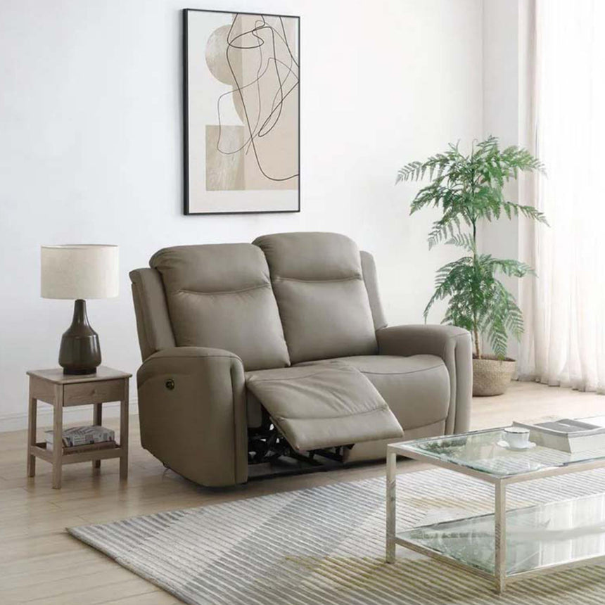 Henley Taupe Leather 2 Seater Electric Recliner Sofa-2