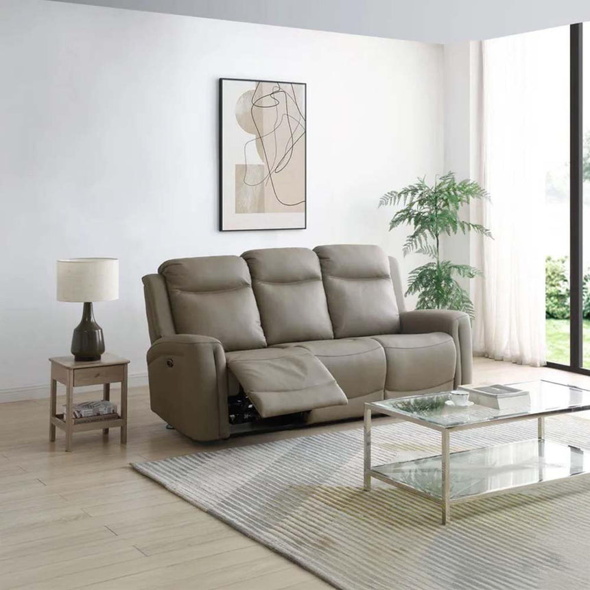 Henley Taupe Leather 3 Seater Electric Recliner Sofa-2