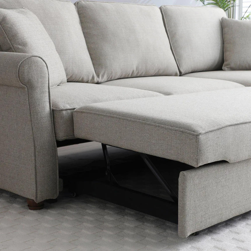 Arthur Natural Grey Fabric Corner Pull Out Sofa Bed with Storage -5