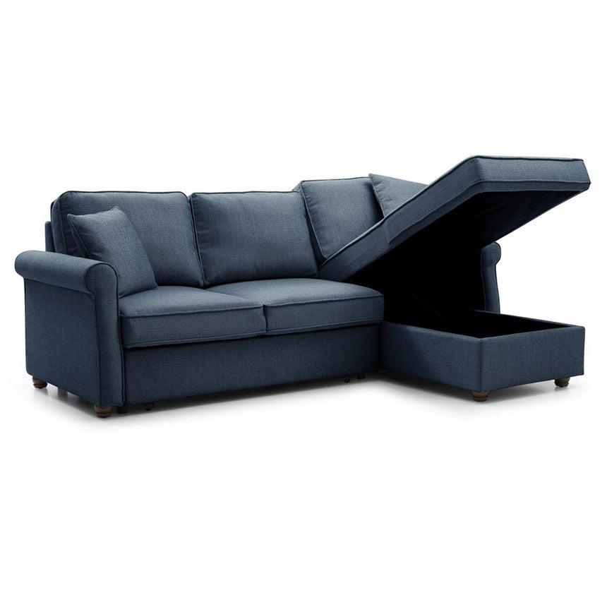 Arthur Navy Blue Fabric Corner Pull Out Sofa Bed with Storage -4