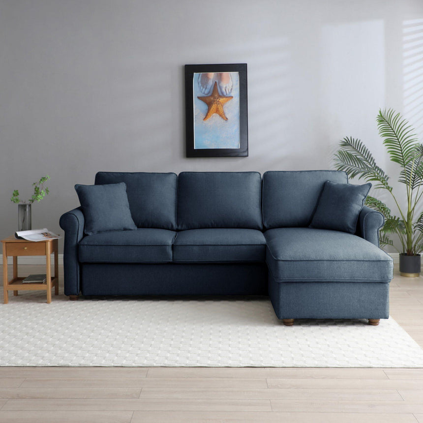 Arthur Navy Blue Fabric Corner Pull Out Sofa Bed with Storage -7