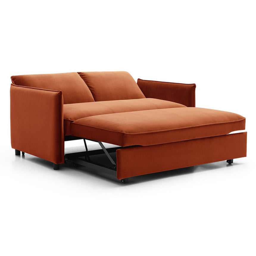 Blaire Athena Burnt Orange Velvet Fabric 2 Seater Sofa Bed-2