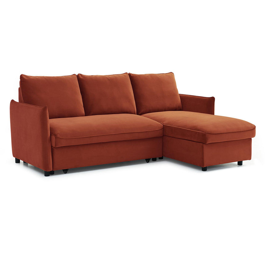 Blaire Athena Burnt Orange Velvet Fabric Corner Sofa Bed-3