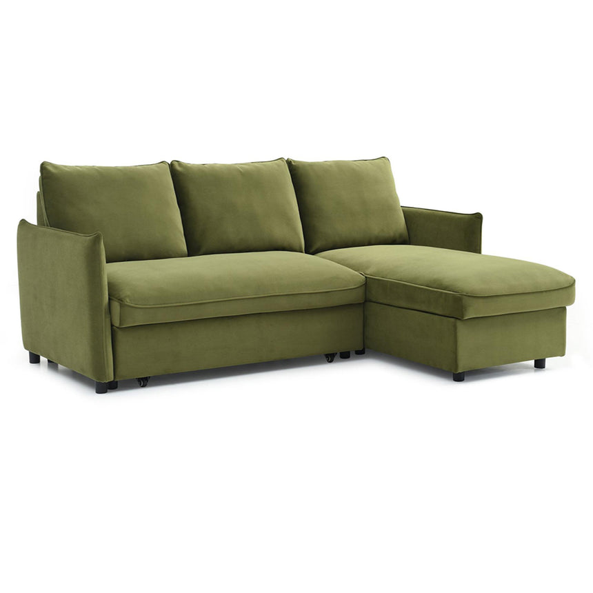 Blaire Athena Olive Green Velvet Fabric Corner Sofa Bed-3