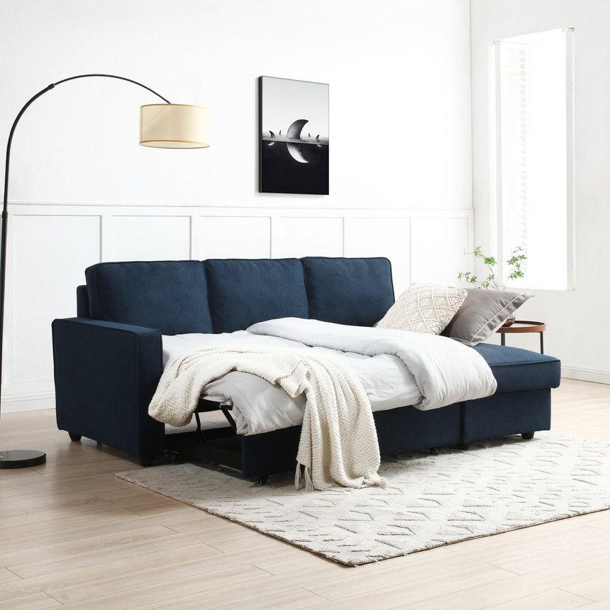 Myles Themis Blue Soft Weave Fabric Corner Sofa Bed-2