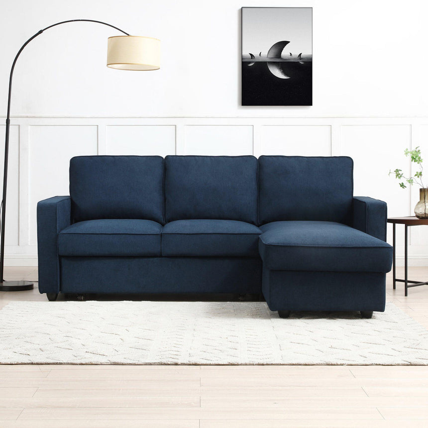 Myles Themis Blue Soft Weave Fabric Corner Sofa Bed-6