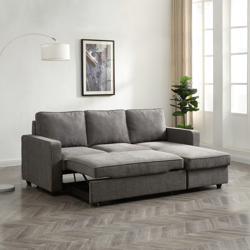 Myles Typhon Grey Weave Fabric Corner Sofa Bed-2
