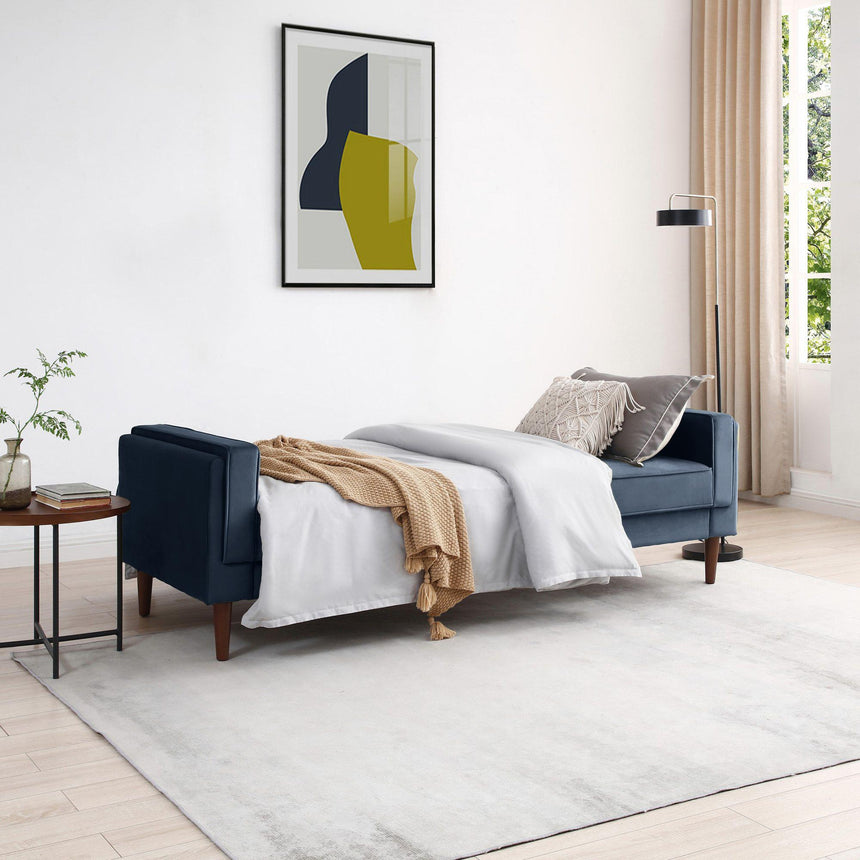 Paolo Ink Blue Velvet Fabric 3 Seater Click Clack Sofa Bed-2