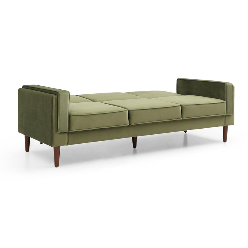 Paolo Olive Green Velvet Fabric 3 Seater Click Clack Sofa Bed-3