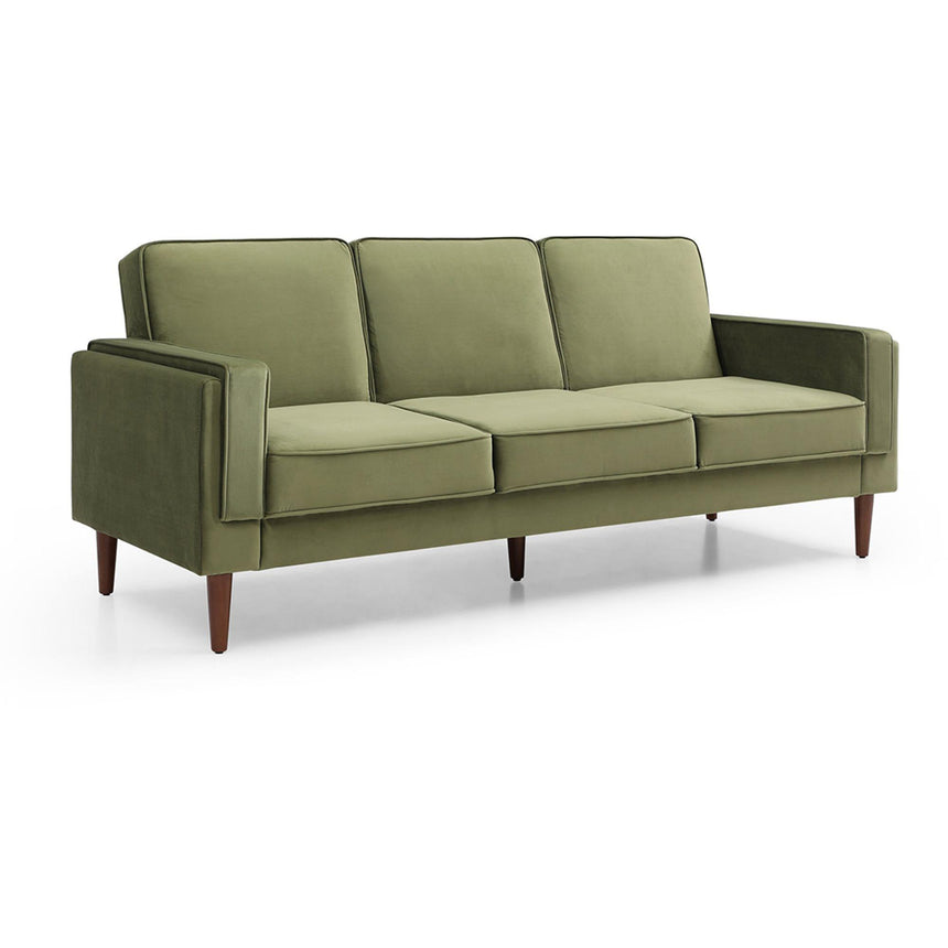 Paolo Olive Green Velvet Fabric 3 Seater Click Clack Sofa Bed-5