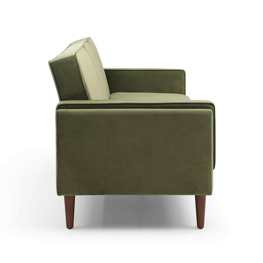 Paolo Olive Green Velvet Fabric 3 Seater Click Clack Sofa Bed-6