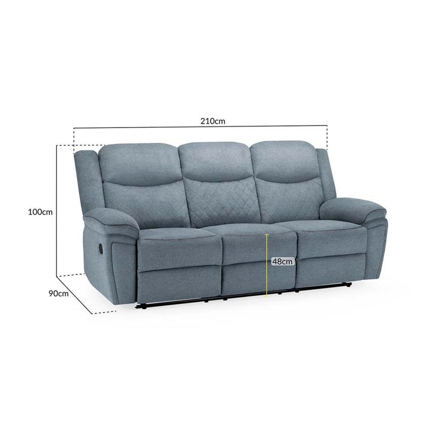 Myra Grey Fabric Recliner 3 Seater Sofa-7