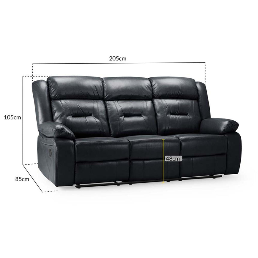 Novie Black Faux Leather 3 Seater Sofa-7