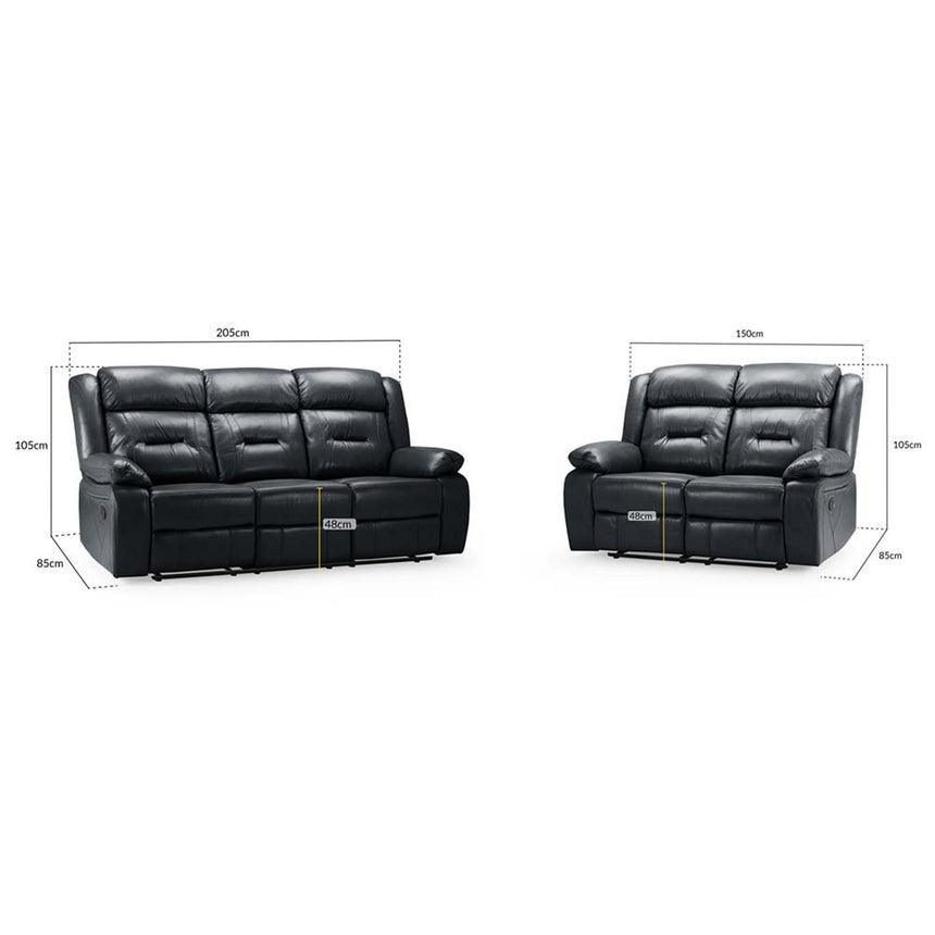 Novie Black Faux Leather 3+2 Seater Sofa Set-7
