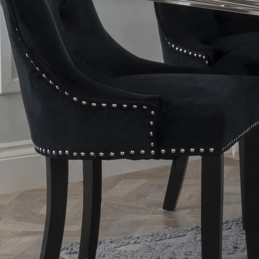 Knocker Back Black Velvet Fabric Dining Chair with Black Wooden Legs-4