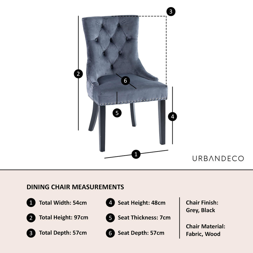 Knocker Back Grey Velvet Fabric Dining Chair with Black Wooden Legs-5