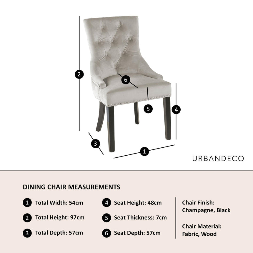 Knocker Back Champagne Dining Chair Velvet Fabric with Black Wooden Legs-5