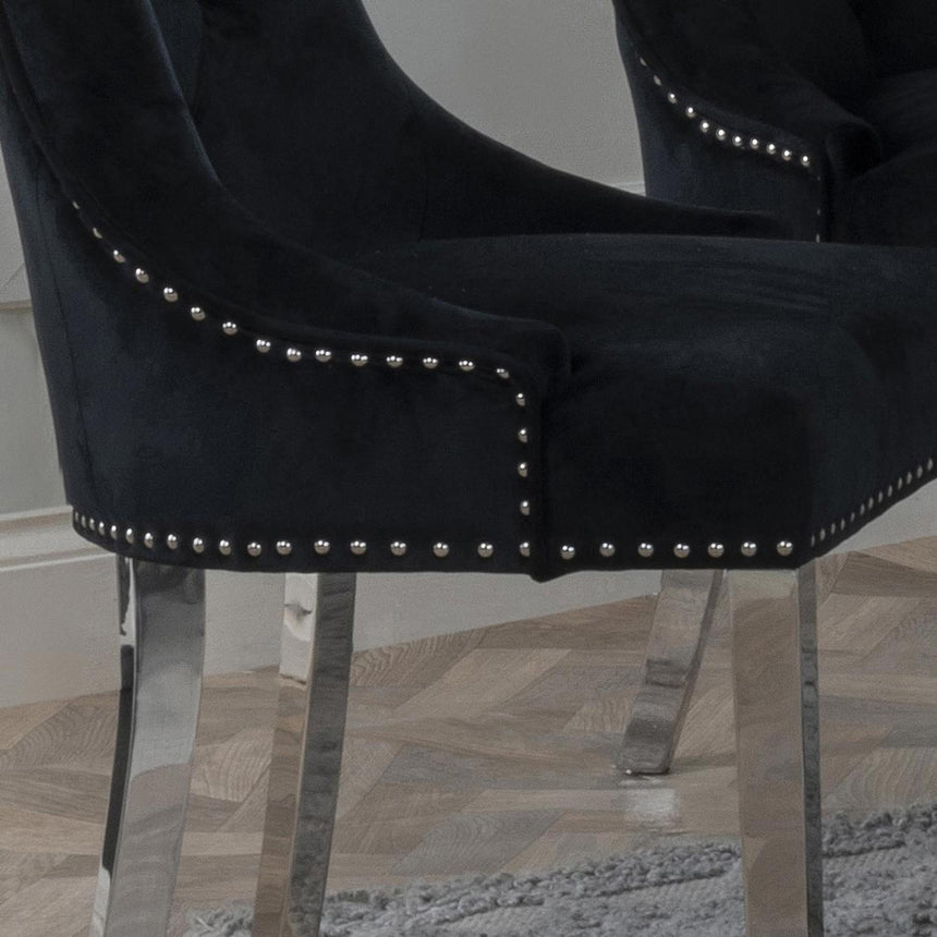 Knocker Back Black Velvet Fabric Dining Chair with Chrome Legs-3