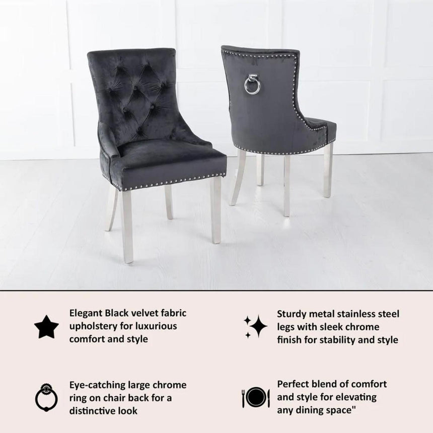 Knocker Back Black Velvet Fabric Dining Chair with Chrome Legs-4