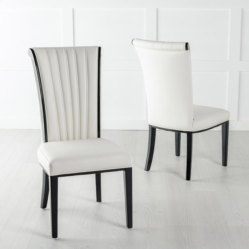 Cadiz White Leather Large High Back Dining Chair with Black Legs-2