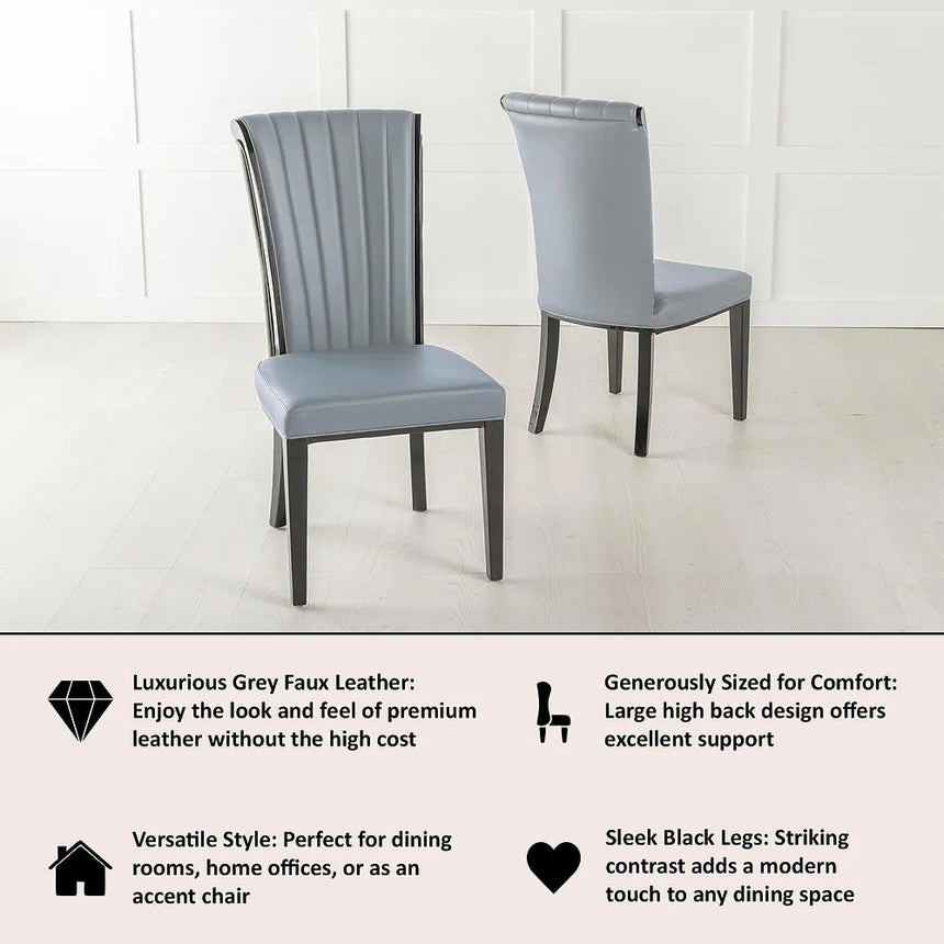 Cadiz Grey Leather Large High Back Dining Chair with Black Legs-4