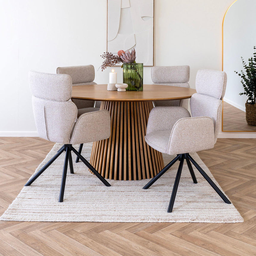 2 x Cordoba Sand Fabric Swivel Dining Chair-6