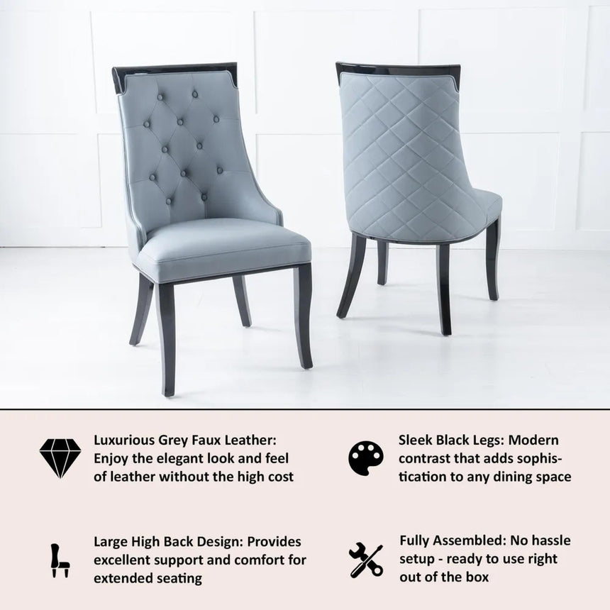 Carmela Grey Leather Large High Back Dining Chair with Black Legs-5